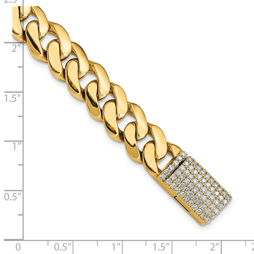 14k Yellow Gold 10.75mm Hand Polished Fancy Link Diamond Clasp Chain Bracelet