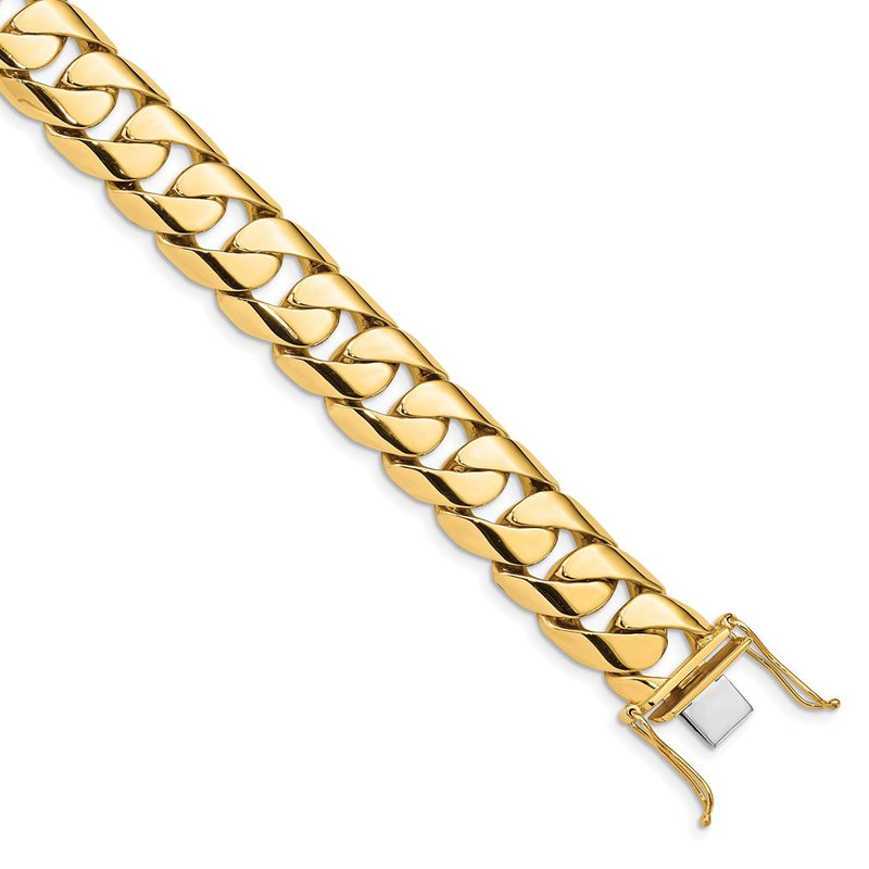 14k Yellow Gold 15.4mm Hand-polished Rounded Curb Link Chain Bracelet