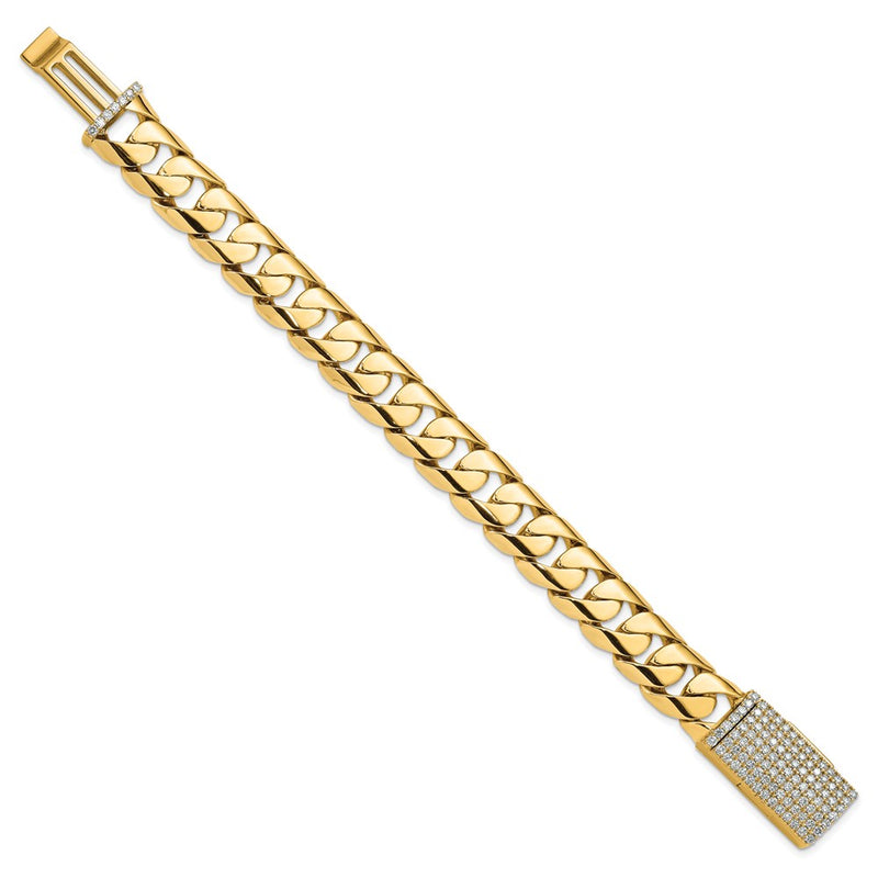14k Yellow Gold 15.4mm Hand-polished Rounded Curb Link Diamond Clasp Chain Anklet