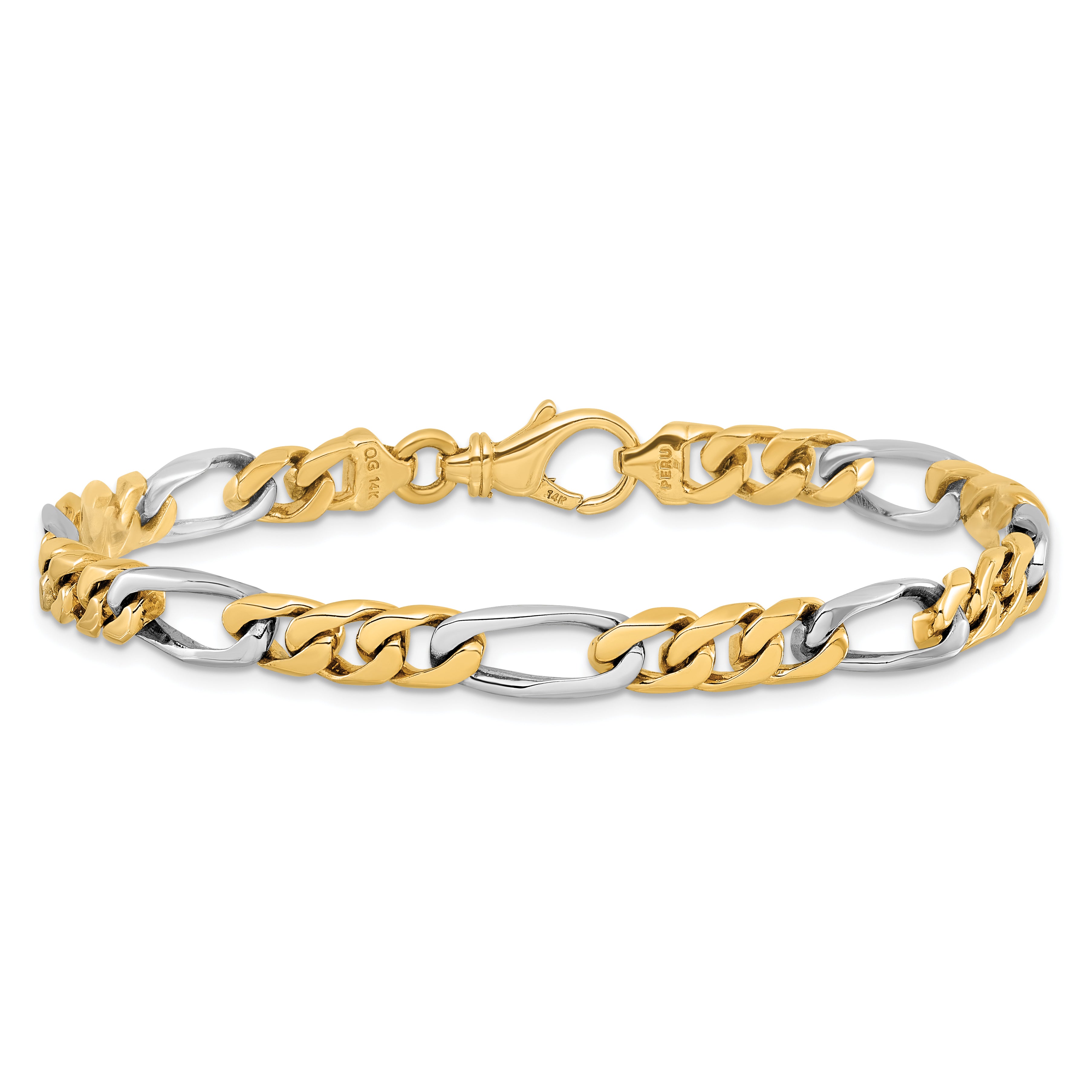 Solid 14K Two-tone Gold 18 inch 6.1mm Hand Polished Fancy Link with Fancy Lobster Clasp Chain Necklace