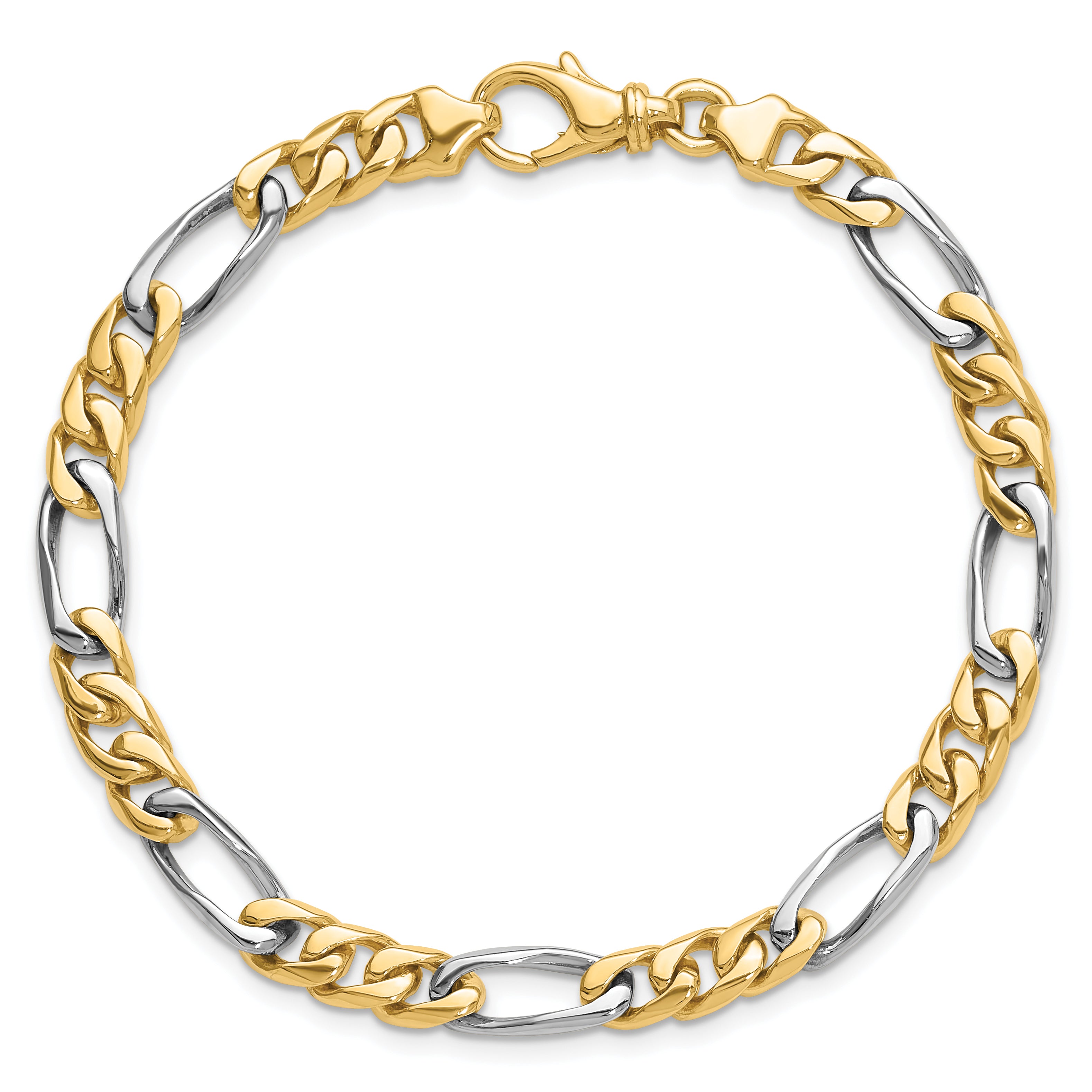 Solid 14K Two-tone Gold 20 inch 6.1mm Hand Polished Fancy Link with Fancy Lobster Clasp Chain Necklace