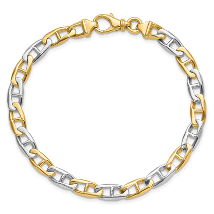 Solid 14K Two-tone Gold 18 inch 6.6mm Hand Polished Fancy Flat Anchor Link with Fancy Lobster Clasp Chain Necklace