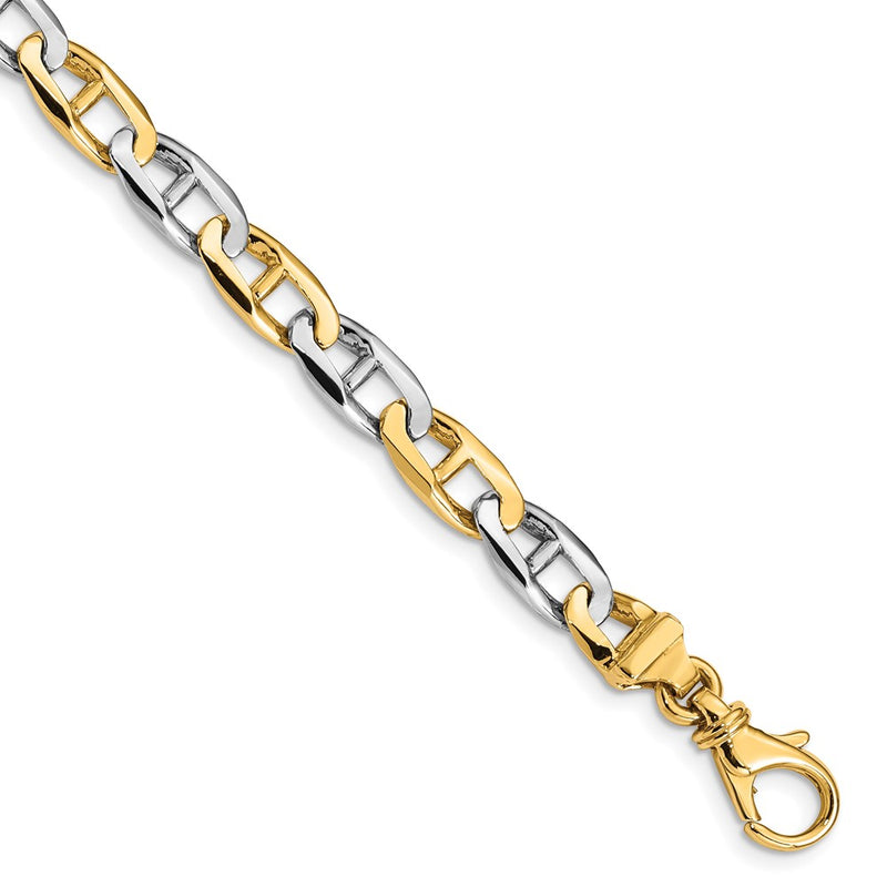 14K Two-tone 6.6mm Hand-polished Fancy Anchor Link Chain Necklace