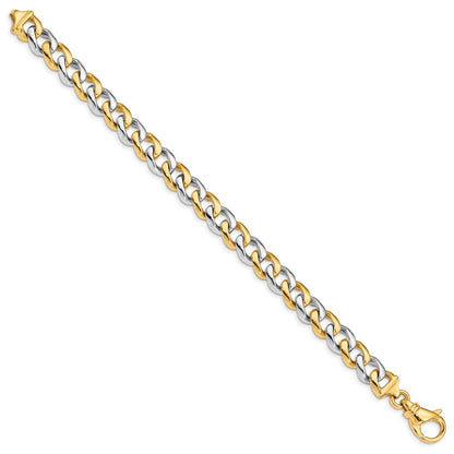 14k Two-tone 9.3mm Hand-polished Fancy Link Chain Bracelet