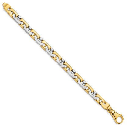 14K Two-tone 8.5mm Hand-polished Fancy Link Chain Bracelet
