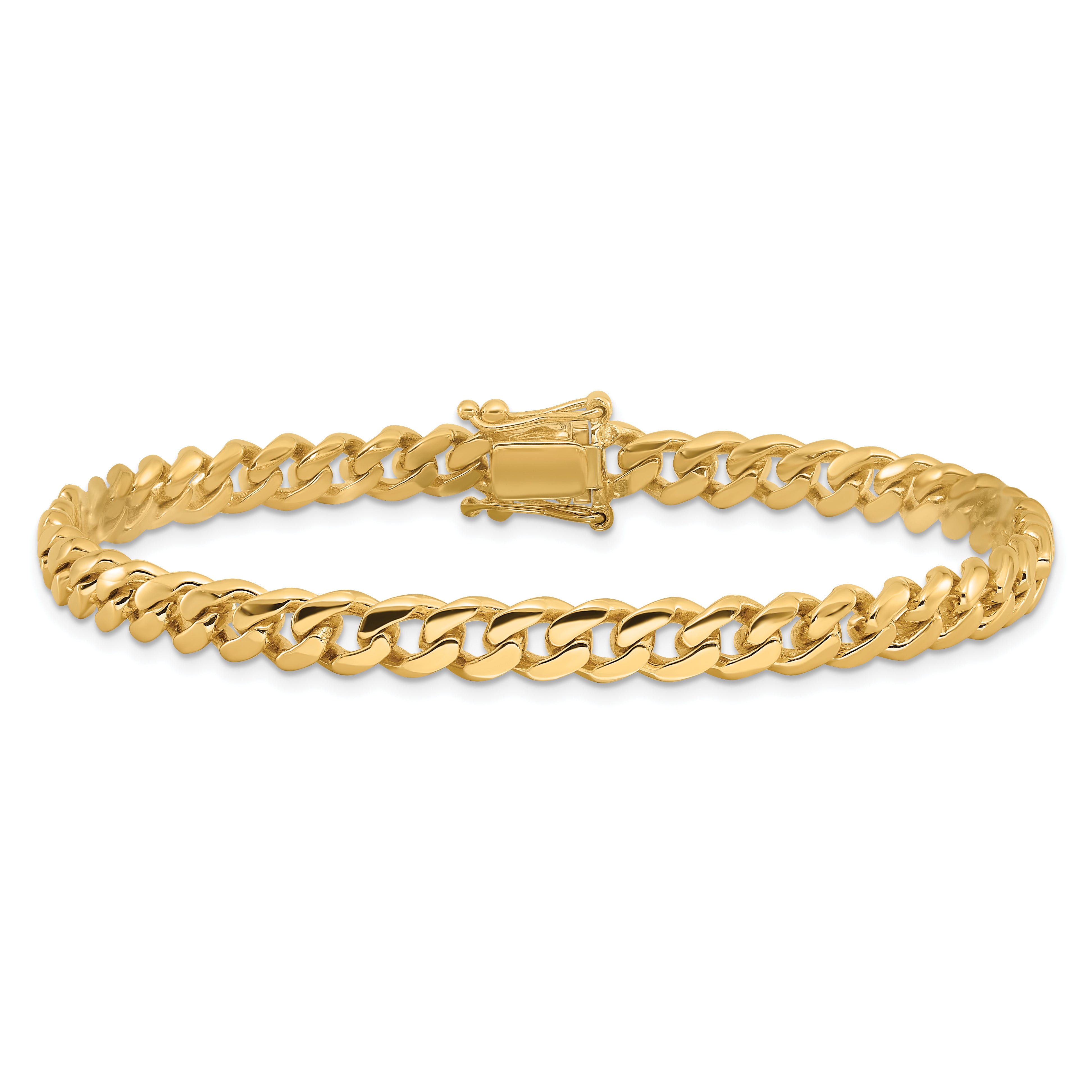Solid 14K Yellow Gold 24 inch 5.7mm Hand Polished Miami Cuban Link with Box Catch Clasp Chain Necklace