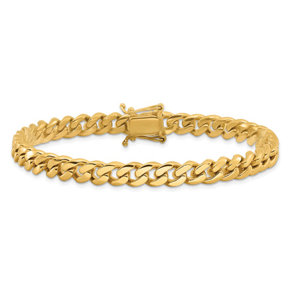 Solid 14K Yellow Gold 24 inch 7mm Hand Polished Miami Cuban Link with Box Catch Clasp Chain Necklace