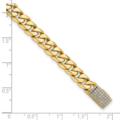 14k Yellow Gold 7mm Hand-polished Miami Cuban Diamond Clasp Chain Bracelet