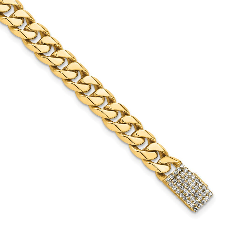 14k Yellow Gold 7mm Hand-polished Miami Cuban Diamond Clasp Chain Bracelet