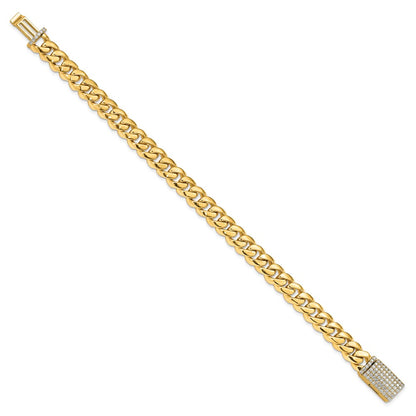 14k Yellow Gold 8.7mm Hand-polished Miami Cuban Link Diamond Clasp Chain Bracelet