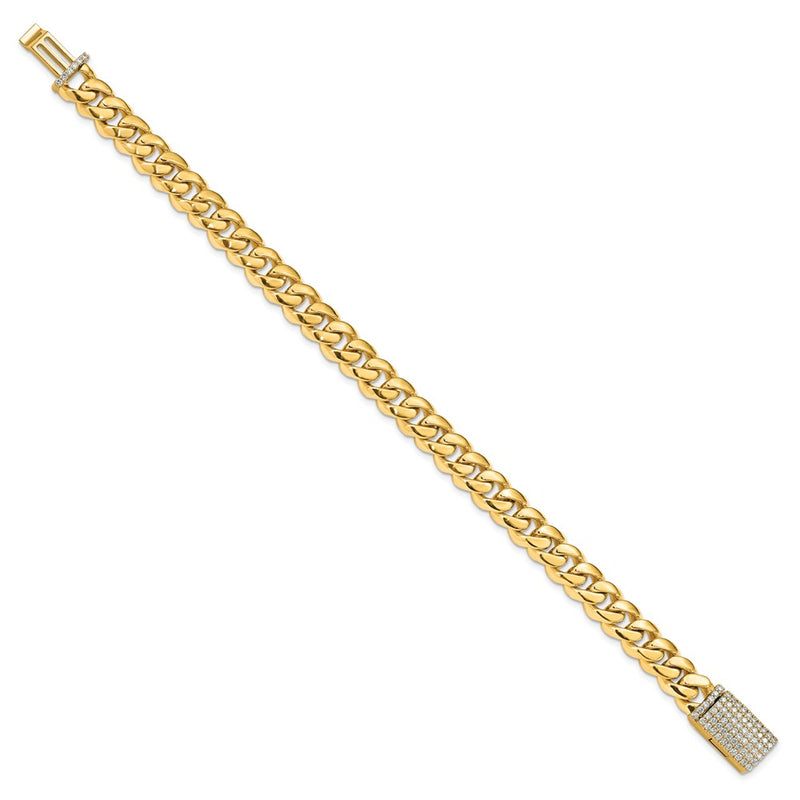 14k Yellow Gold 8.7mm Hand-polished Miami Cuban Link Diamond Clasp Chain Bracelet