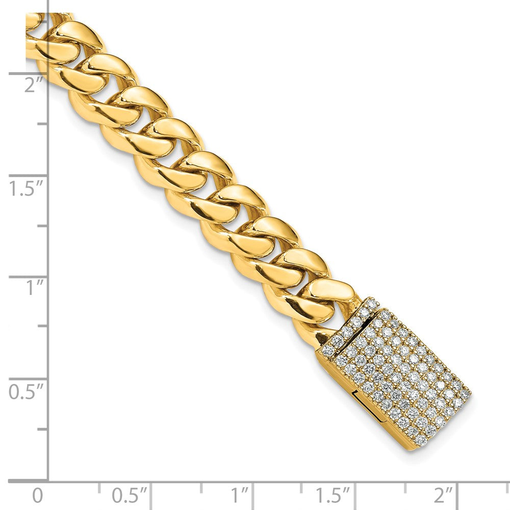 14k Yellow Gold 8.7mm Hand-polished Miami Cuban Link Diamond Clasp Chain Bracelet