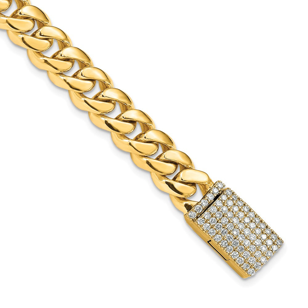 14k Yellow Gold 8.7mm Hand-polished Miami Cuban Link Diamond Clasp Chain Bracelet