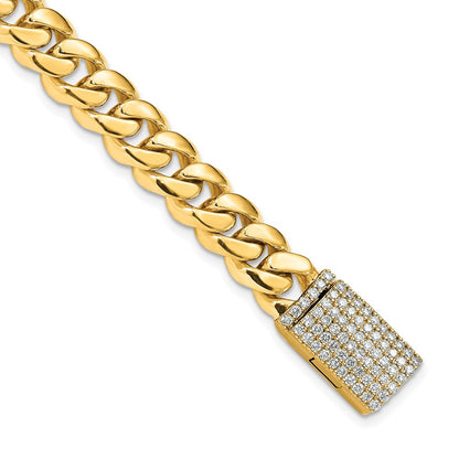 14k Yellow Gold 8.7mm Hand-polished Miami Cuban Link Diamond Clasp Chain Bracelet