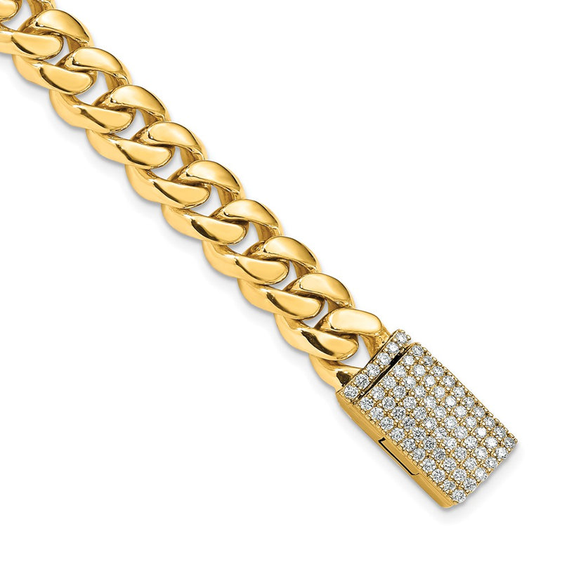 14k Yellow Gold 8.7mm Hand-polished Miami Cuban Link Diamond Clasp Chain Bracelet