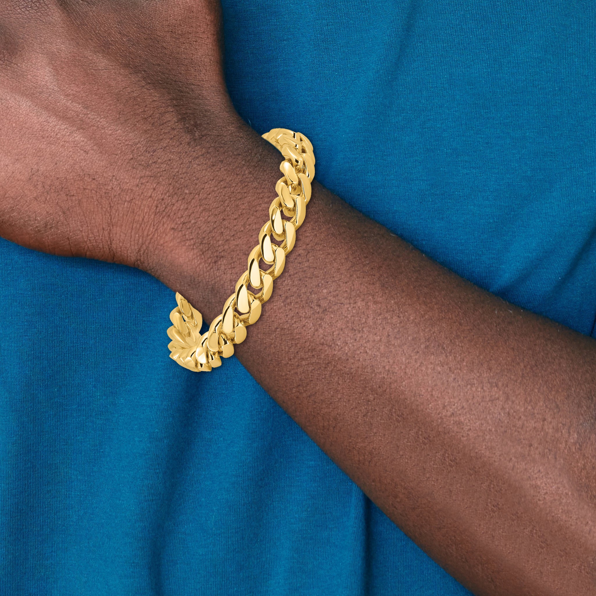 Solid 14K Yellow Gold 20 inch 10.7mm Hand Polished Miami Cuban Link with Box Catch Clasp Chain Necklace