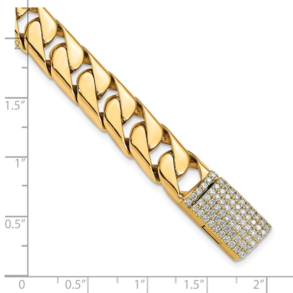 14k Yellow Gold 10.20mm Hand-polished Half Round Curb Link Diamond Clasp Chain Bracelet