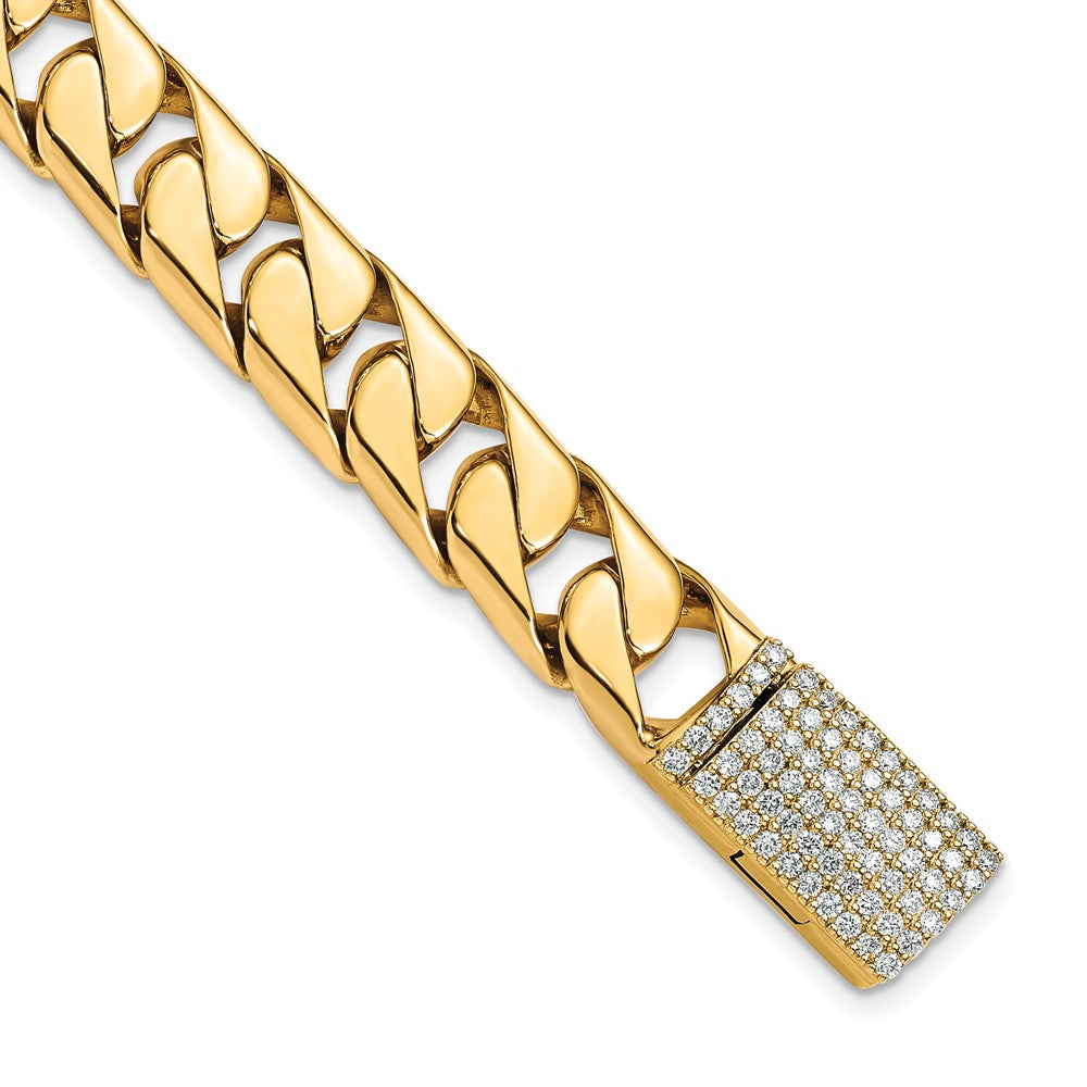 14k Yellow Gold 10.20mm Hand-polished Half Round Curb Link Diamond Clasp Chain Bracelet