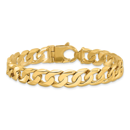 Solid 14K Yellow Gold 9 inch 11mm Hand Polished Fancy Link with Fancy Lobster Clasp Bracelet