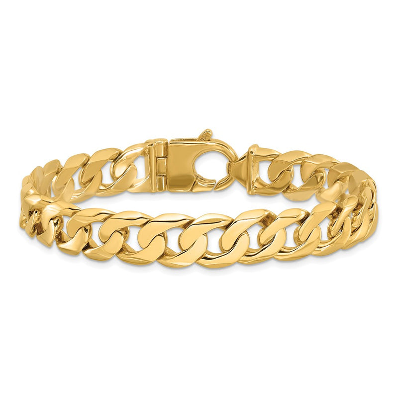 14K Yellow Gold 11mm Hand Polished Fancy Curb Link Chain Necklace