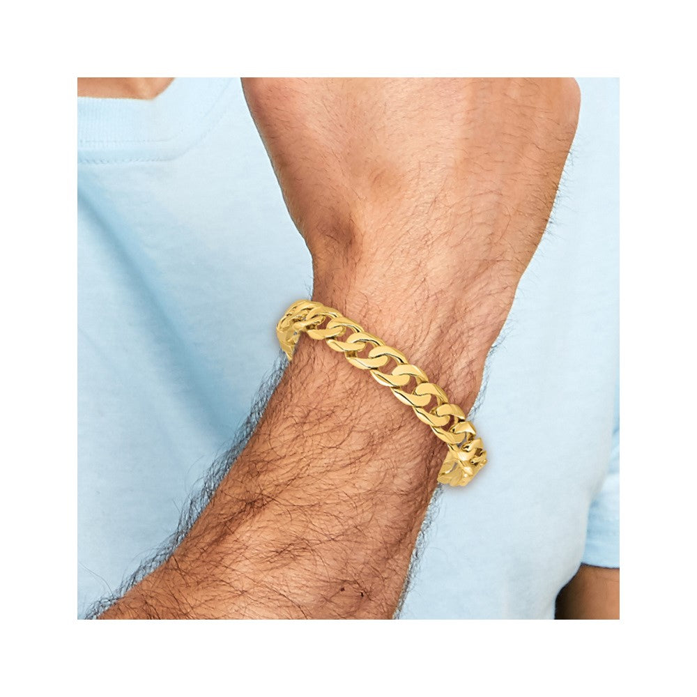 14K Yellow Gold 11mm Hand Polished Fancy Curb Link Chain Necklace