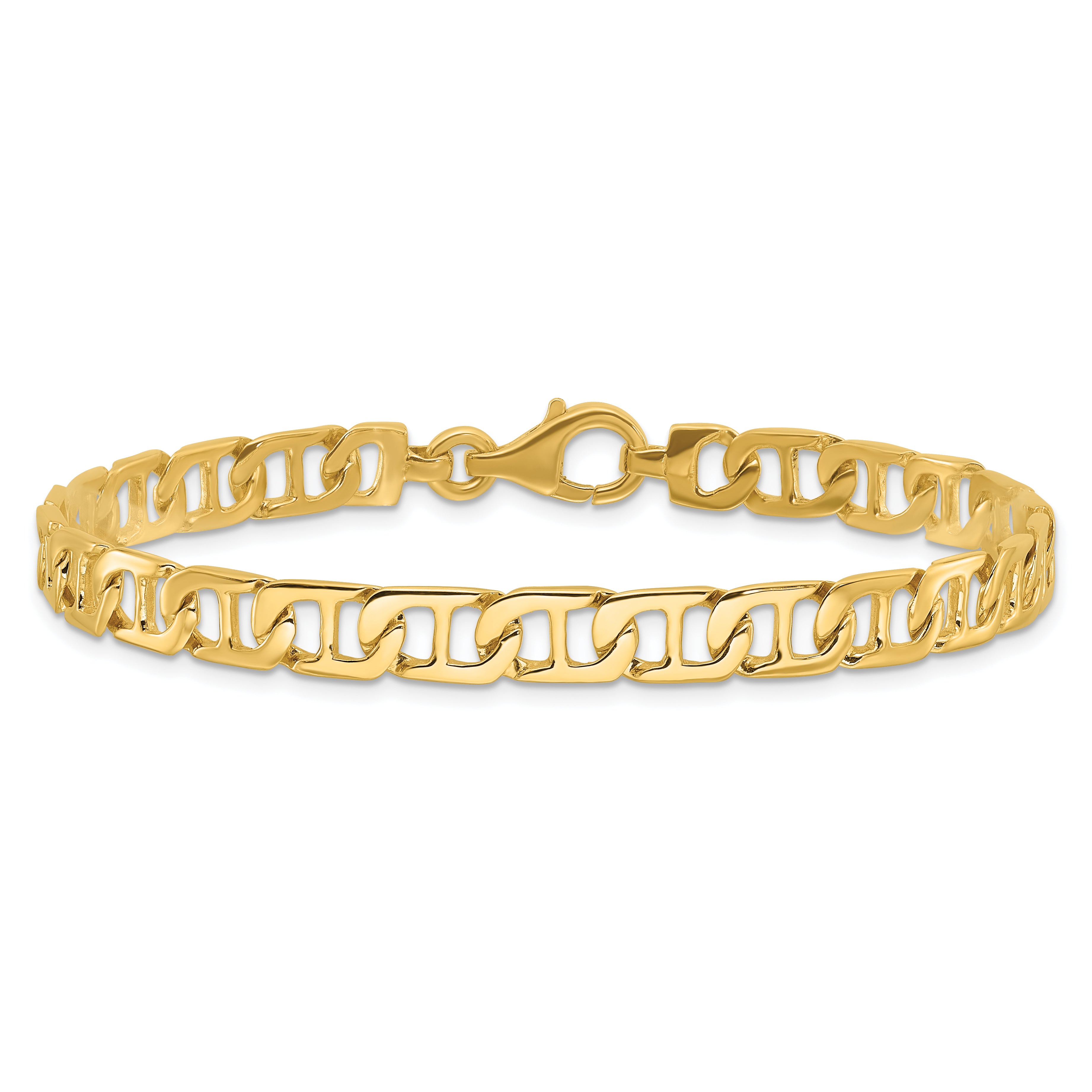Solid 14K Yellow Gold 7 inch 6.5mm Hand Polished Fancy Anchor Link with Fancy Lobster Clasp Bracelet