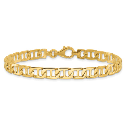 Solid 14K Yellow Gold 7 inch 6.5mm Hand Polished Fancy Anchor Link with Fancy Lobster Clasp Bracelet