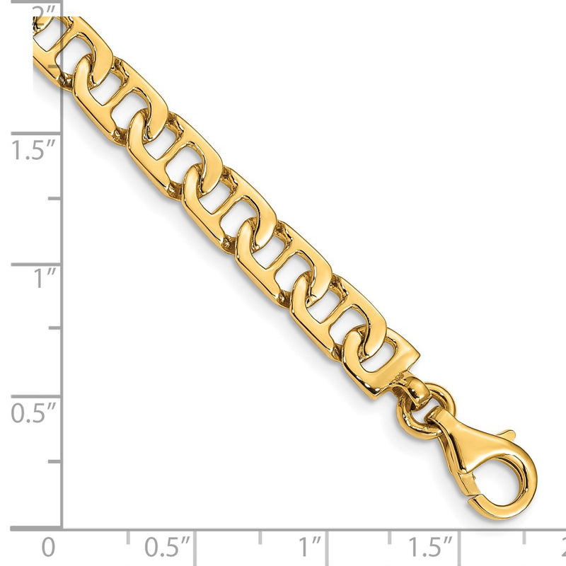 Solid 14K Yellow Gold 7 inch 6.5mm Hand Polished Fancy Anchor Link with Fancy Lobster Clasp Bracelet