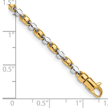 Solid 14K Two-tone Gold 8 inch 2.6mm Hand Polished Fancy Link with Lobster Clasp Bracelet