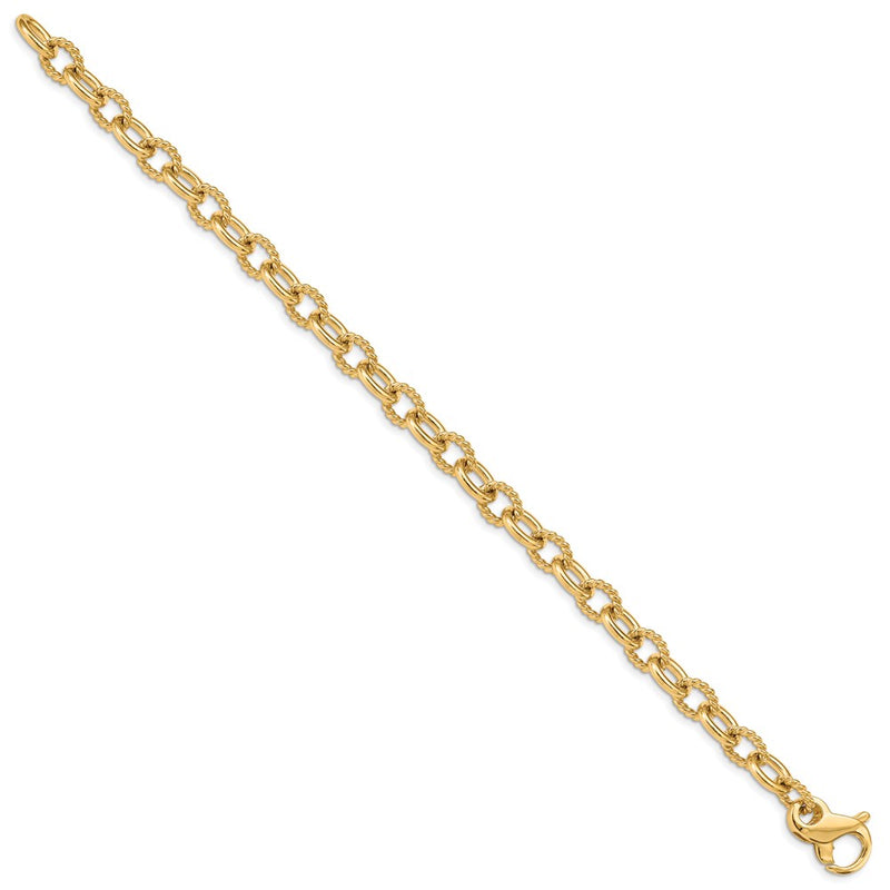 Solid 14K Yellow Gold 9 inch 7.8mm Hand Polished and Textured Fancy Link with Fancy Lobster Clasp Bracelet