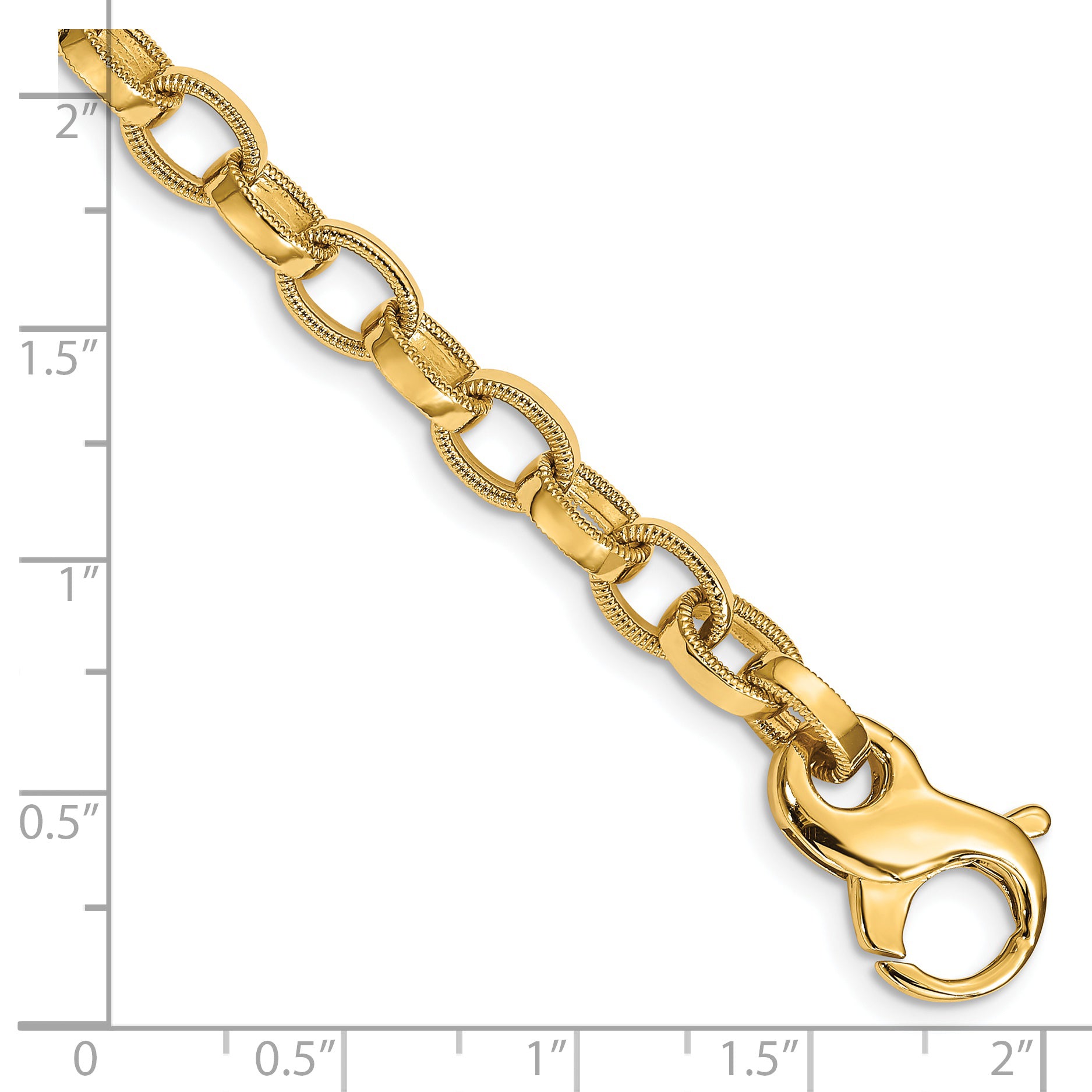 Solid 14K Yellow Gold 9 inch 6.2mm Hand Polished with Ridged Edge Fancy Link Fancy Lobster Clasp Chain Bracelet