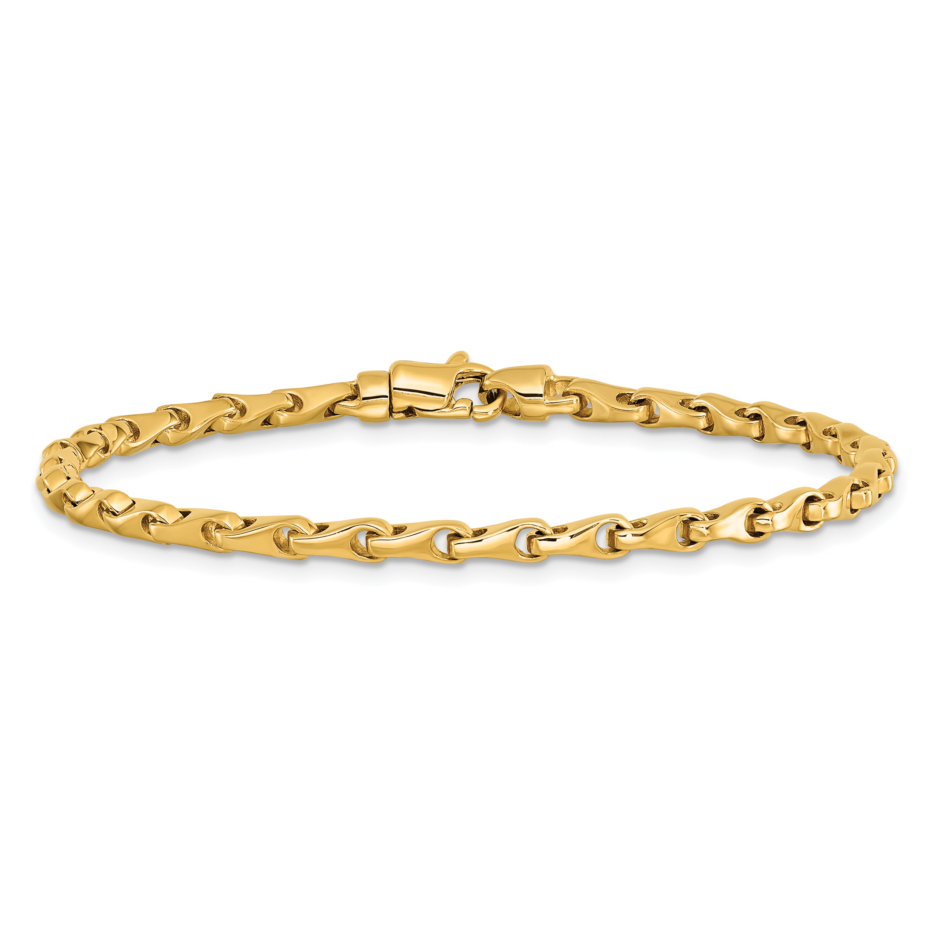 Solid 14K Yellow Gold 7 inch 3.4mm Hand Polished Fancy Link with Lobster Clasp Bracelet