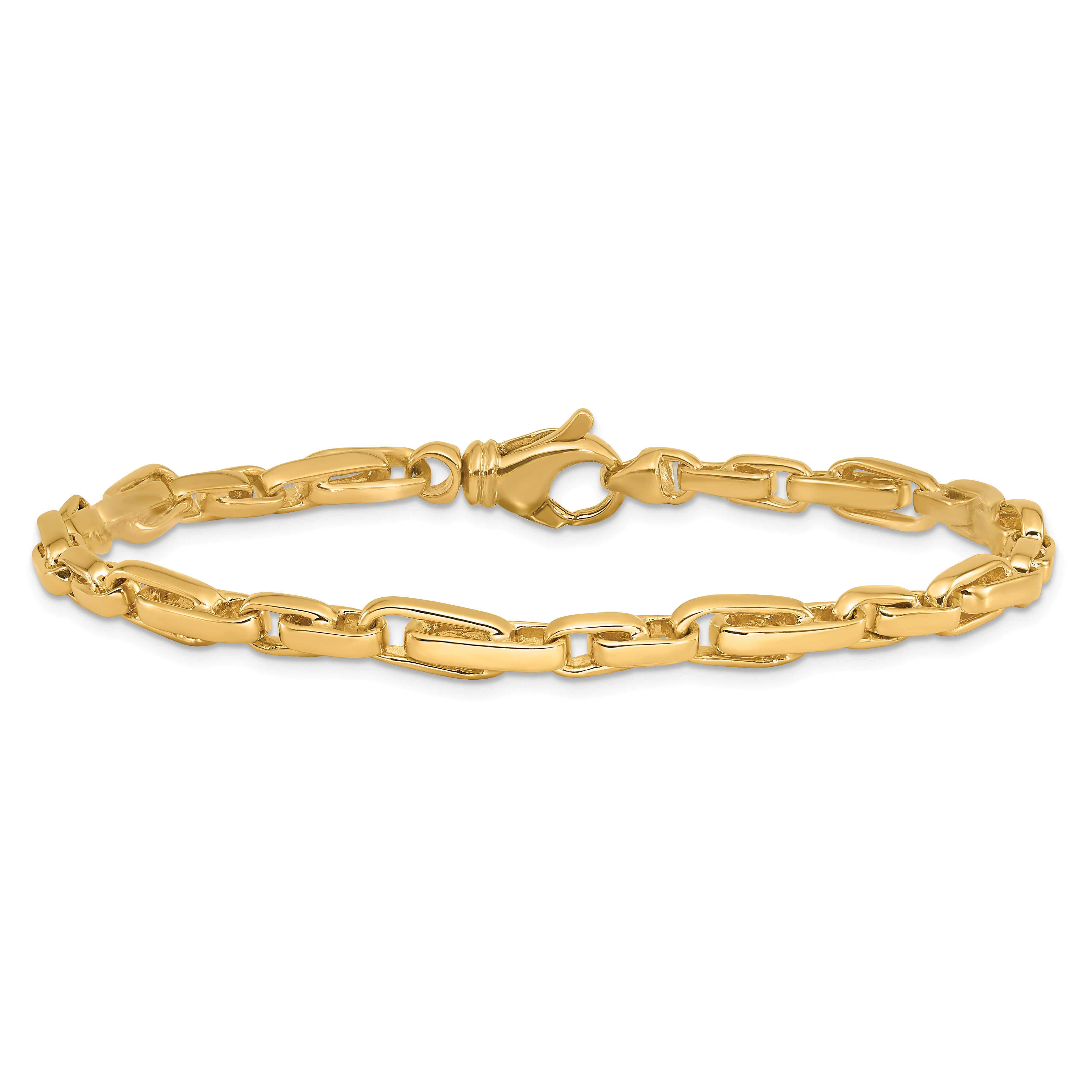 Solid 14K Yellow Gold 8.5 inch 5mm Hand Polished Fancy Link with Fancy Lobster Clasp Bracelet