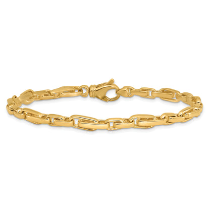 Solid 14K Yellow Gold 8.5 inch 5mm Hand Polished Fancy Link with Fancy Lobster Clasp Bracelet