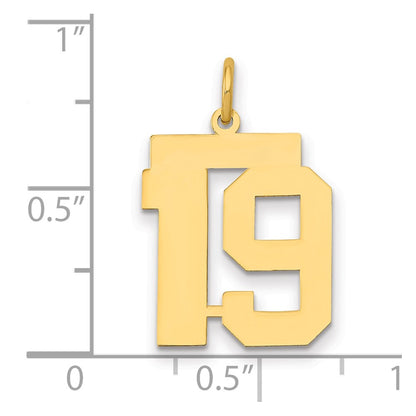 14K Yellow Gold Medium Polished Number 19 Charm