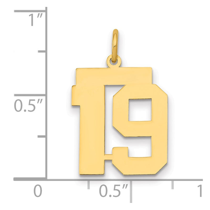 14K Yellow Gold Medium Polished Number 19 Charm
