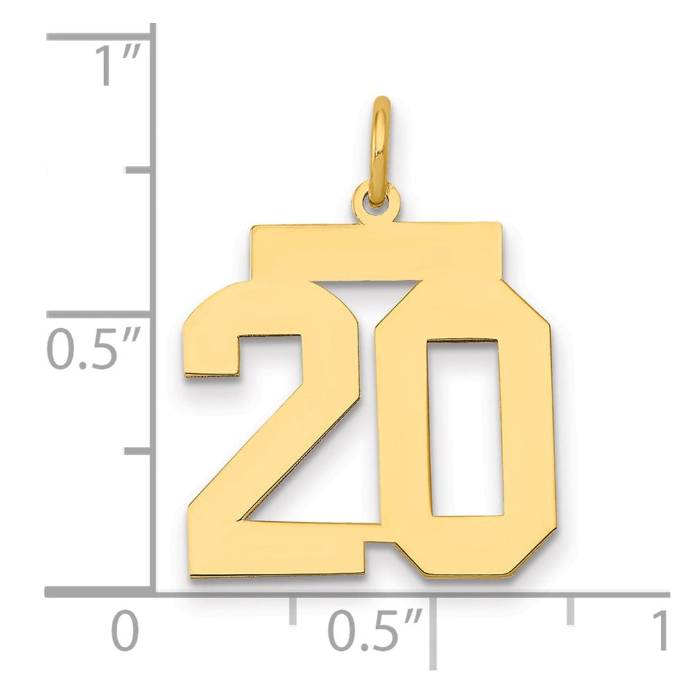 14K Yellow Gold Medium Polished Number 20 Charm