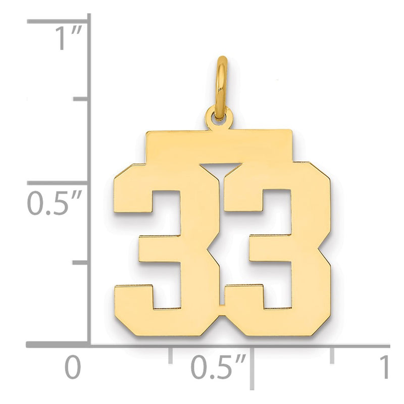 14K Yellow Gold Medium Polished Number 33 Charm
