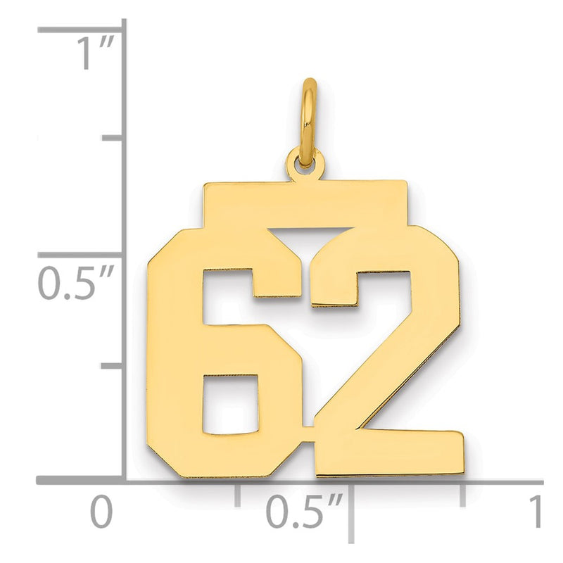 14K Yellow Gold Medium Polished Number 62 Charm
