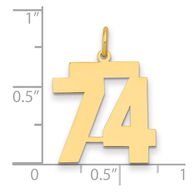 14K Yellow Gold Medium Polished Number 74 Charm
