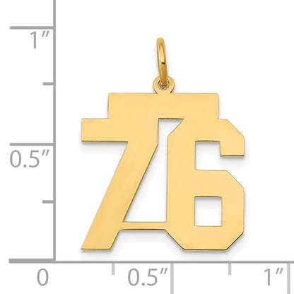 14K Yellow Gold Medium Polished Number 76 Charm