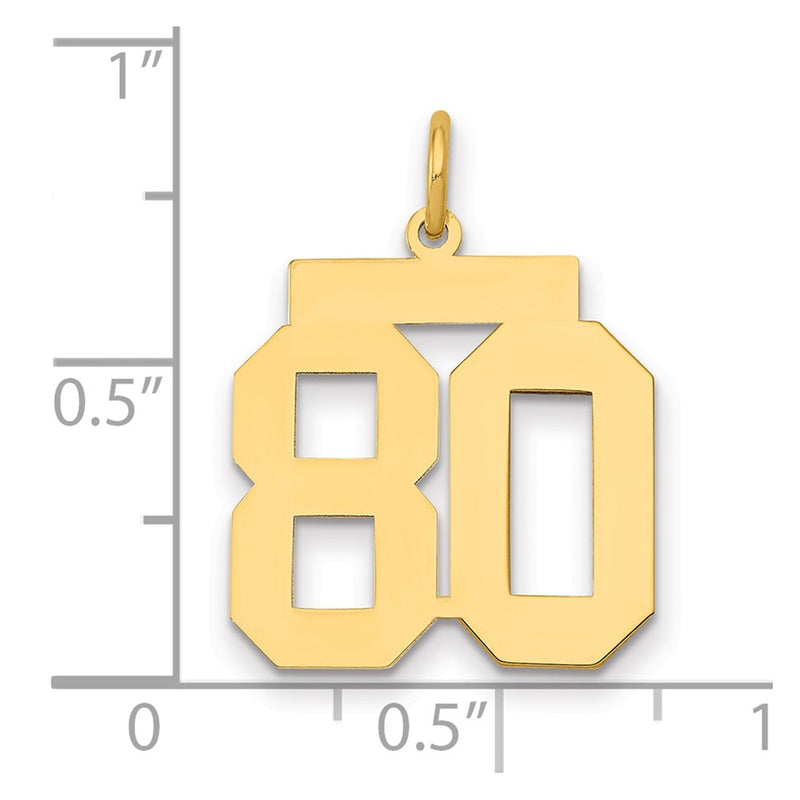 14K Yellow Gold Medium Polished Number 80 Charm