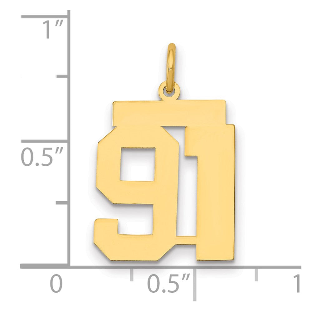 14K Yellow Gold Medium Polished Number 91 Charm