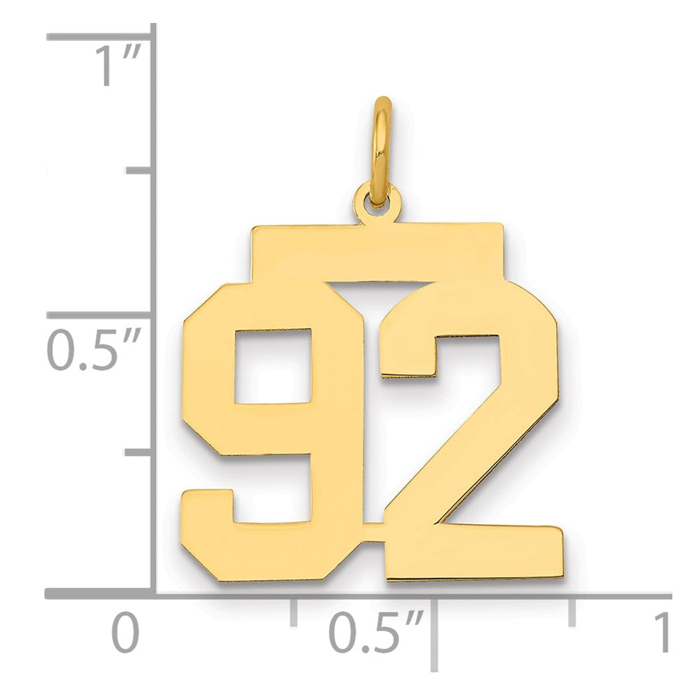 14K Yellow Gold Medium Polished Number 92 Charm