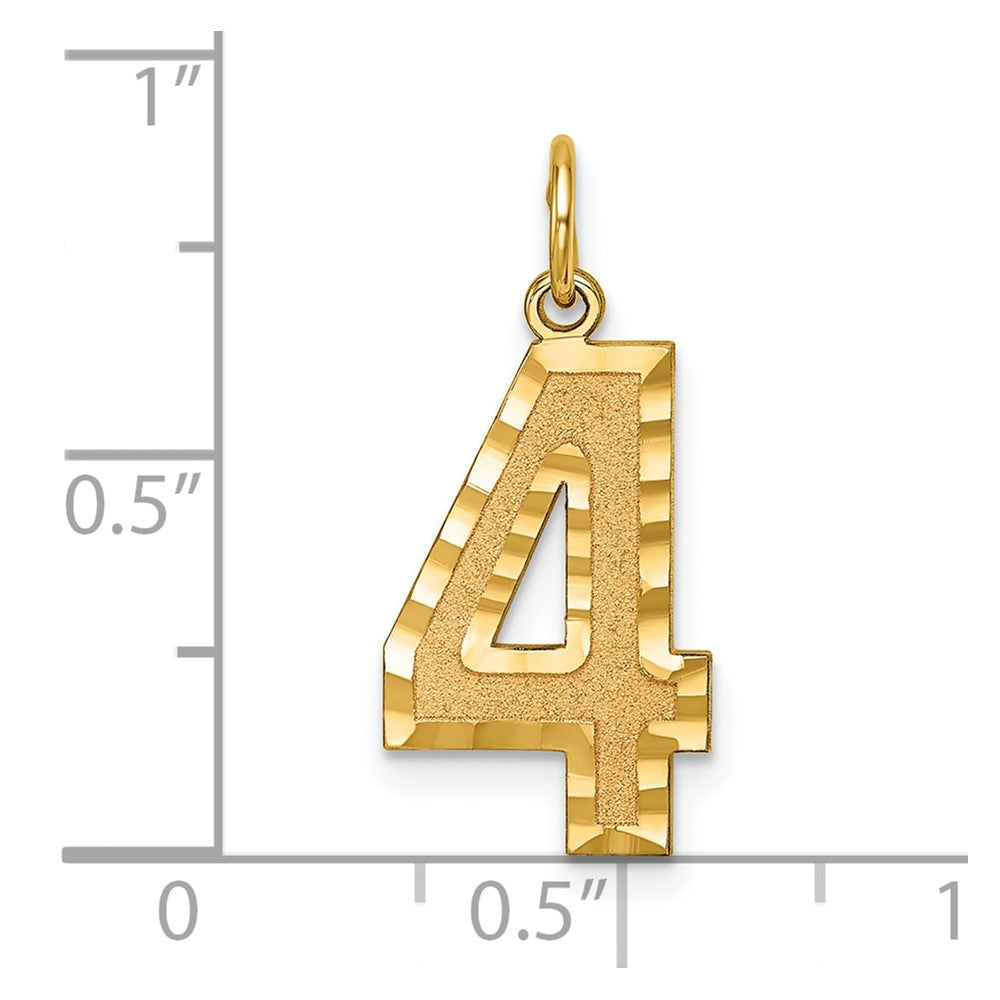 14k Yellow Gold Large Brushed Diamond-cut Number 4 Charm