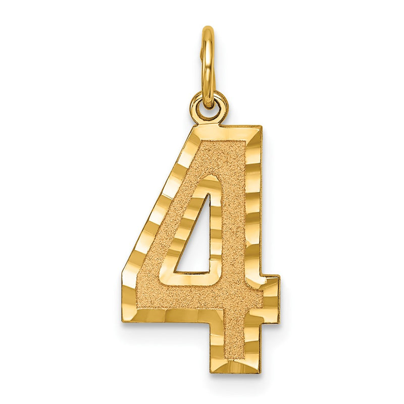 14k Yellow Gold Large Brushed Diamond-cut Number 4 Charm