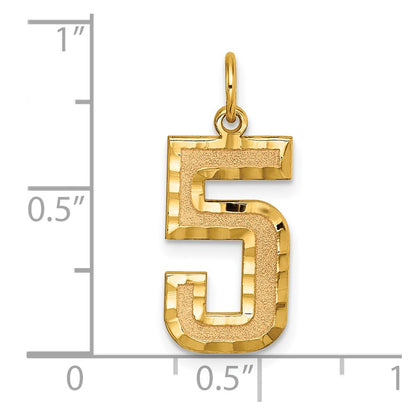 14k Yellow Gold Large Brushed Diamond-cut Number 5 Charm