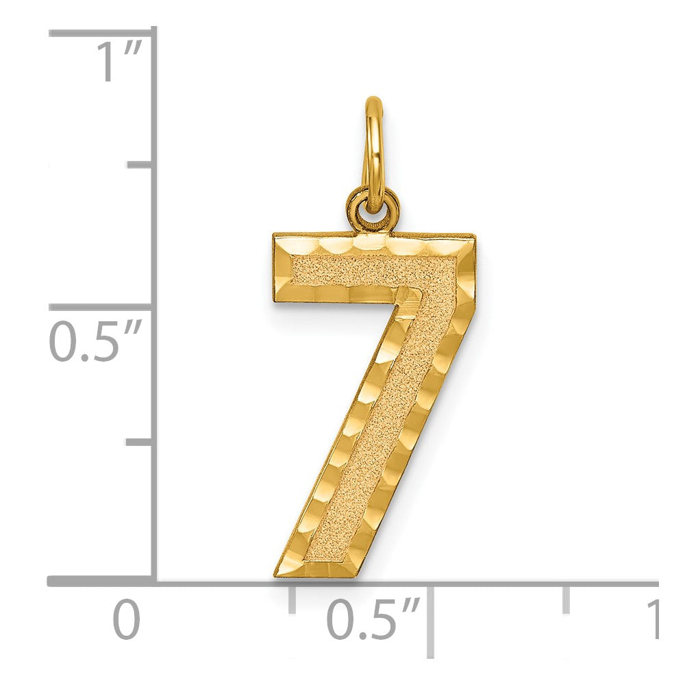 14k Yellow Gold 14k Large Brushed Diamond-cut  Number 7 Charm