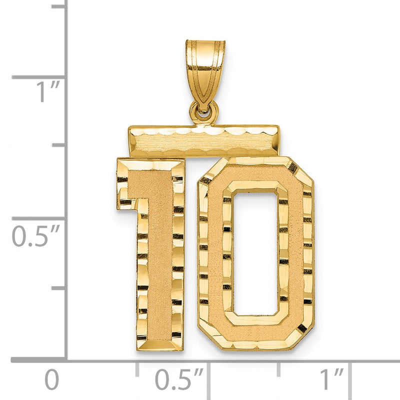 14k Yellow Gold Large Brushed Diamond-cut Number 10 Charm