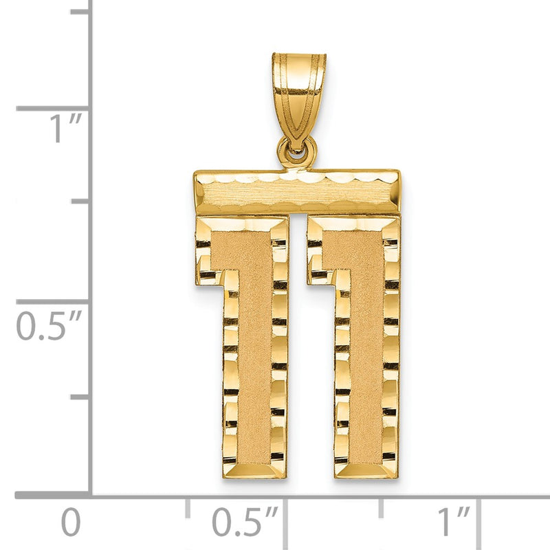 14k Yellow Gold Large Brushed Diamond-cut Number 11 Charm